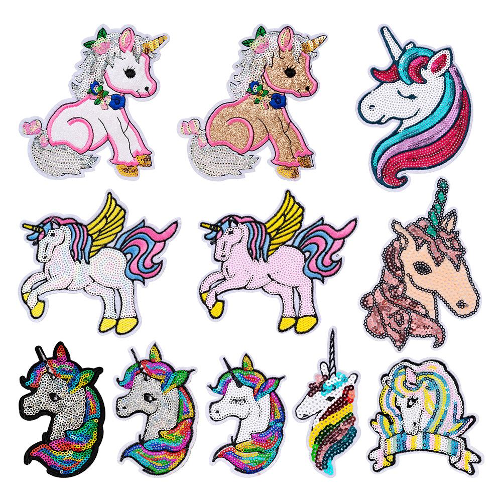 Sequin Pegasus Unicorn Computer Embroidery Cute Cartoon Pony Embroidery Cloth Sticker Clothes Decoration Badge Sticker