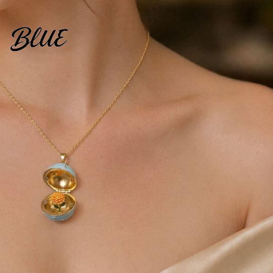 Stunning Flower Pendant Necklace Openable Oval Necklace Dainty Birth January