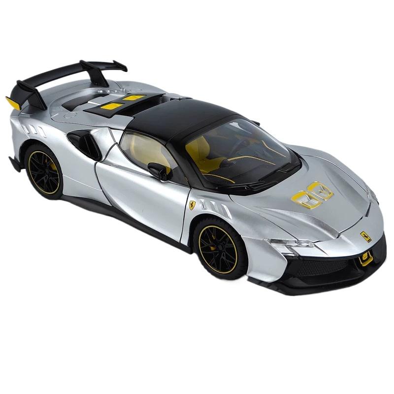 

1/24 Ferrari SF90XX SF90 Alloy Sports Car Model Diecasts Metal Racing Super Vehicles Car Model Simulation Sound Light Childrens Toy Gift серебряный