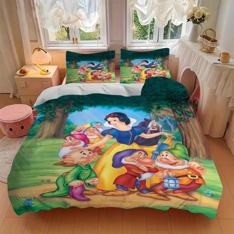 3pcs Cartoon Snow White and the Dwarfs Print Cover Set Ultra Soft, Breathable, and Comfortable Bedding with Stylish Design for Bedroom and Guest