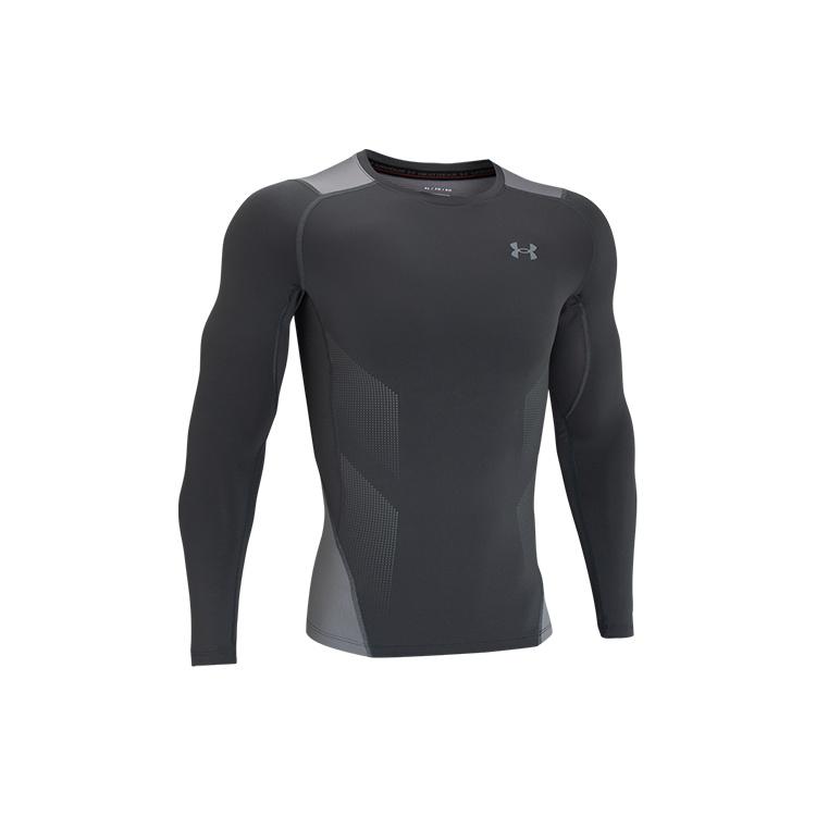 Men s Under Armour HeatGear Vent Logo Printing Round Neck Long Sleeves Gray 1362453-012 XXL