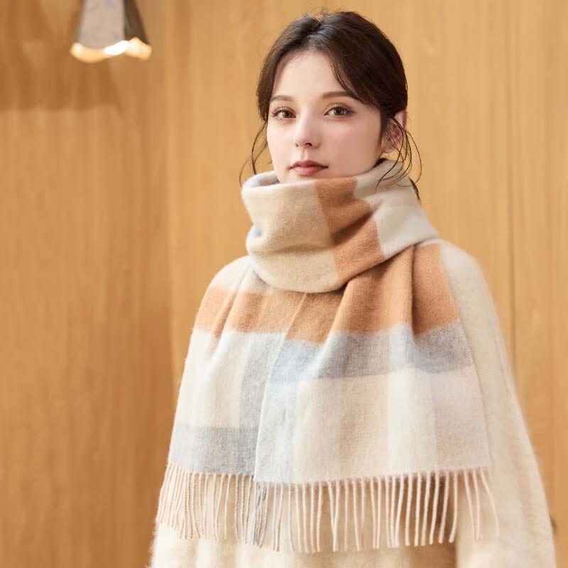 

JIUMU Women s Autumn/Winter Wool Plaid Scarf One Size