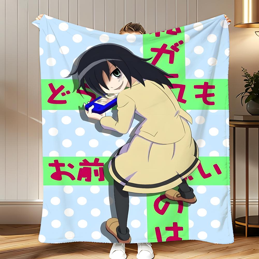 anime Watamote Throw Soft Coral Fleece Blanket 310gsm Fluffy Warm Throw for Sofa Bed Couch Bedroom Decor