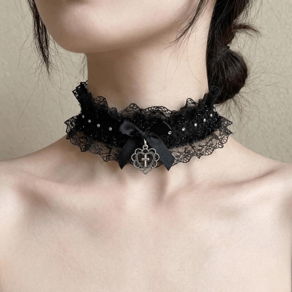 Love Heart Lace Necklace Y2K Cosplay Necklace Costume Accessory Lolita Choker Party Wear