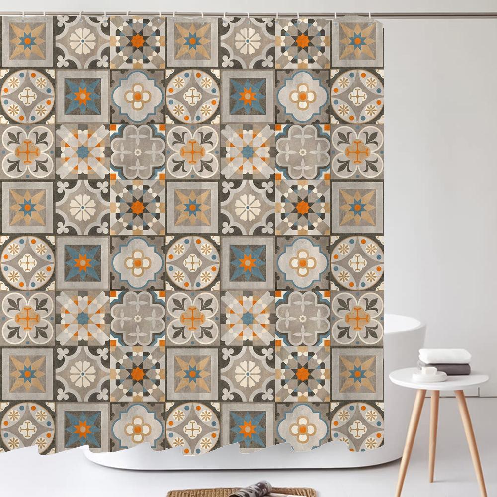 Bohemian style Shower Curtain Printed Modern Nordic Mandala Flowers Polyster Bathroom Curtain with Hooks Home Decor Curtain 90x180cm-35x70in