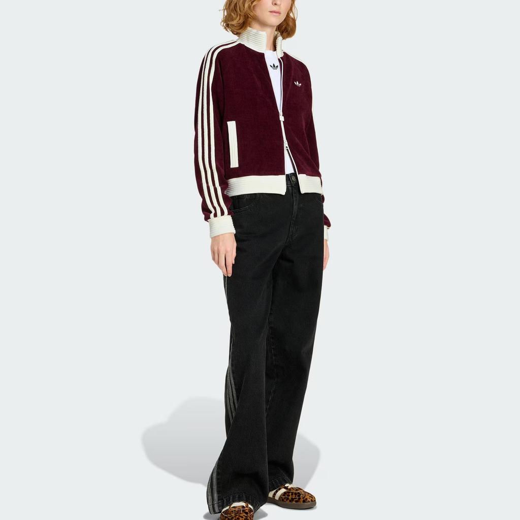 adidas Originals Track Top Velour Knit Loose Fit Long Sleeve Jacket Women Tops KS0400