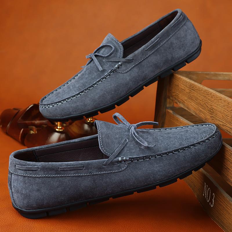 2024 Men's Lace Up Fashion New Top Layer Pig Skin Bean Shoes Low Top Men's Shoes  Man's Shoe Casual Summer Boat Driving Shoes