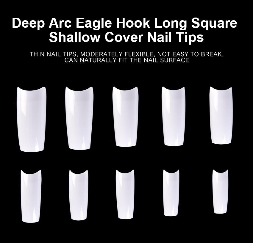 kads 500pcs 10 Sizes Long Square Half Cover False Nail Tips No-Crease Clear Nature White Nail Art Tools Fake Nails Manicure