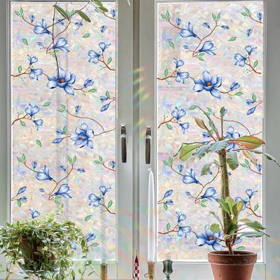 Rainbow Window Privacy Film Floral Static Sticker Glass Decals with Iridescent Effect