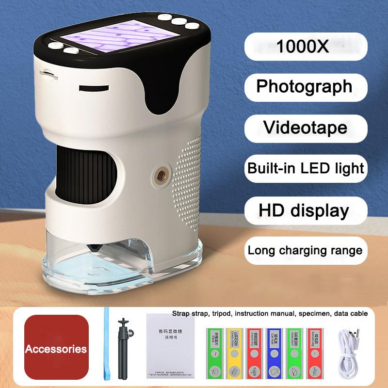 

Handheld Digital Microscope For Kids With 2Inch HD Screen Videotape 200-1000X Pocket Microscope Educational Gift For Children білий