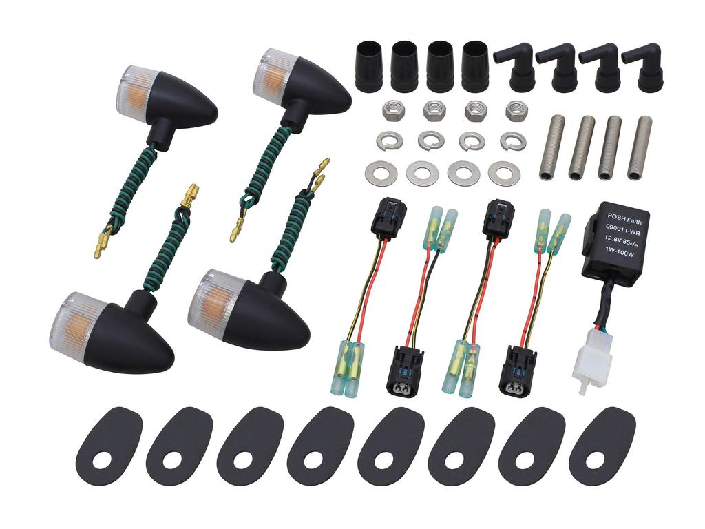 POSH FAITH Motorcycle Turn Signal Classic Turn Kit for Z650RS Black Body with Clear Part Number Kit, Bullet-Shaped Signals, Model-Specific Z900RS/CAFE