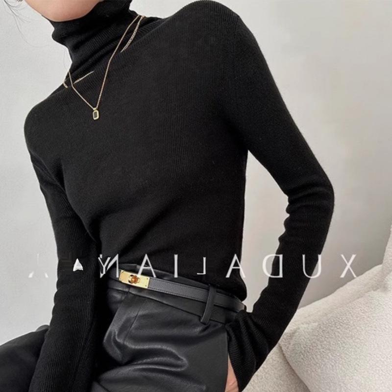 

Женский серый свитер с высоким воротником, облегающего кроя - осенне-зимний базовый слой с длинным рукавом и воротником-гольф S чёрный