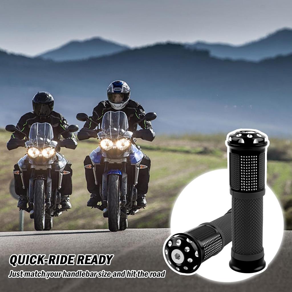 2PCS Motorcycle Grips Non-Slip,Stylish 1" & 7/8" Handlebar Grips,Aluminum Alloy & Rubber Dirt Bike Grip Motorcycle Accessories for Motorcycles