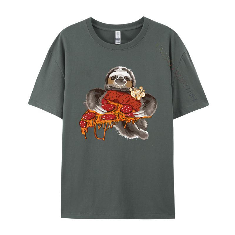 Sloth Holding Pepperoni Pizza Funny TShirt Tee Top Camisas Men Casual Clothing Gift Newest Tshirt Streetwear