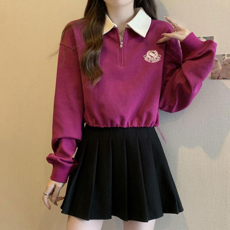 

Plus Size Women s Slimming Rose Red Polo Collar Sweatshirt with Half-Zip XL (120-140 kg) чорний