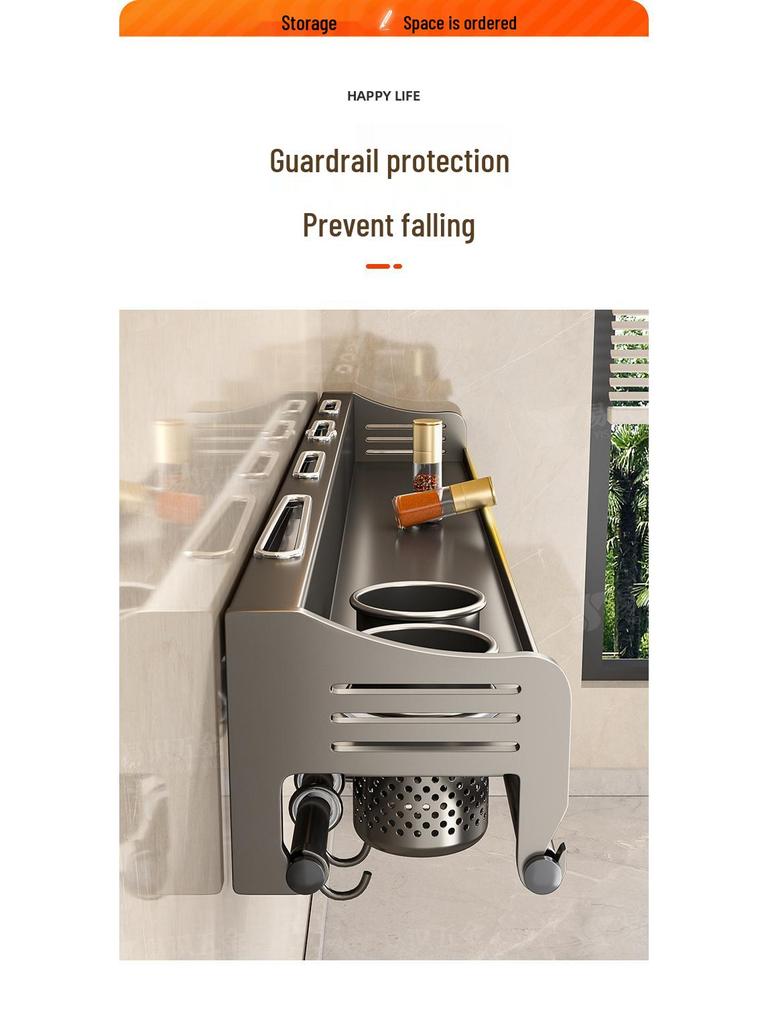 Lochfreies Wandmontiertes Küchenregal aus Edelstahl zur Aufbewahrung von Gewürzen, Essstäbchen und Messern