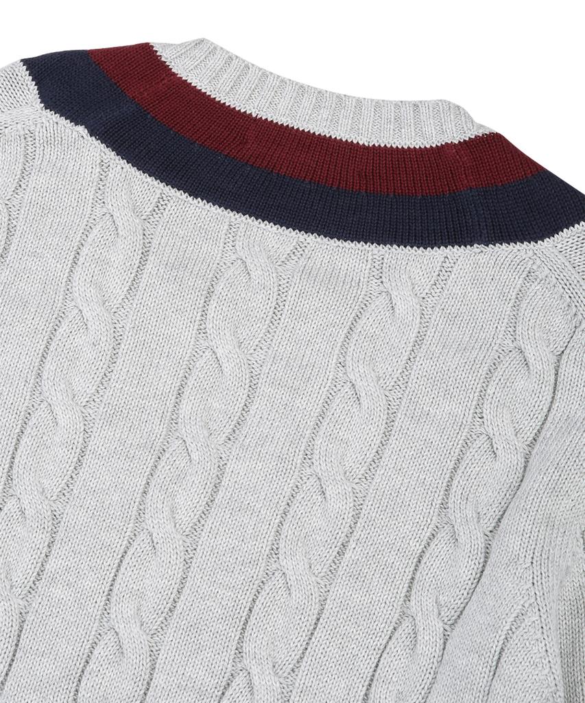 BROOKS BROTHERS Cotton Cable Tennis V-Neck Sweater (Grey) (Bbwnmm6839Wes)
