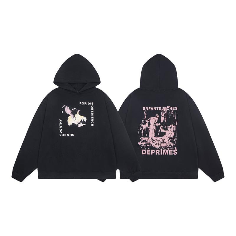 ERD Melancholy Rich Hoodie: European-American Streetwear, Loose Fit, Zipper, Short Sleeve