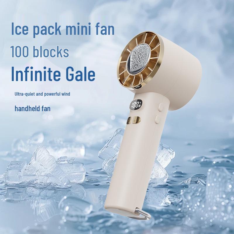 Portable High-Speed Handheld USB Fan with Digital Display and Ice Pack