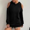Women's Fashion Casual Solid-color Long-sleeved Off-the-shoulder Hooded Sweatshirt