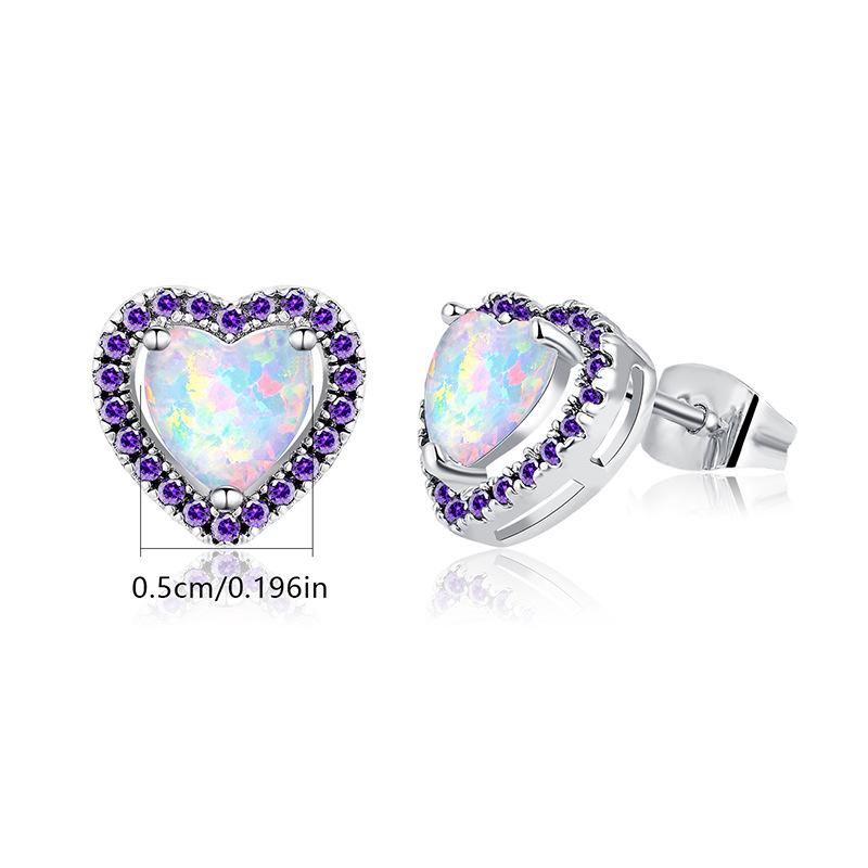 New Love Opal Stud Earrings Women s Sweet Earrings Micro-set Zircon Opal Opal Copper Plated Real Gold