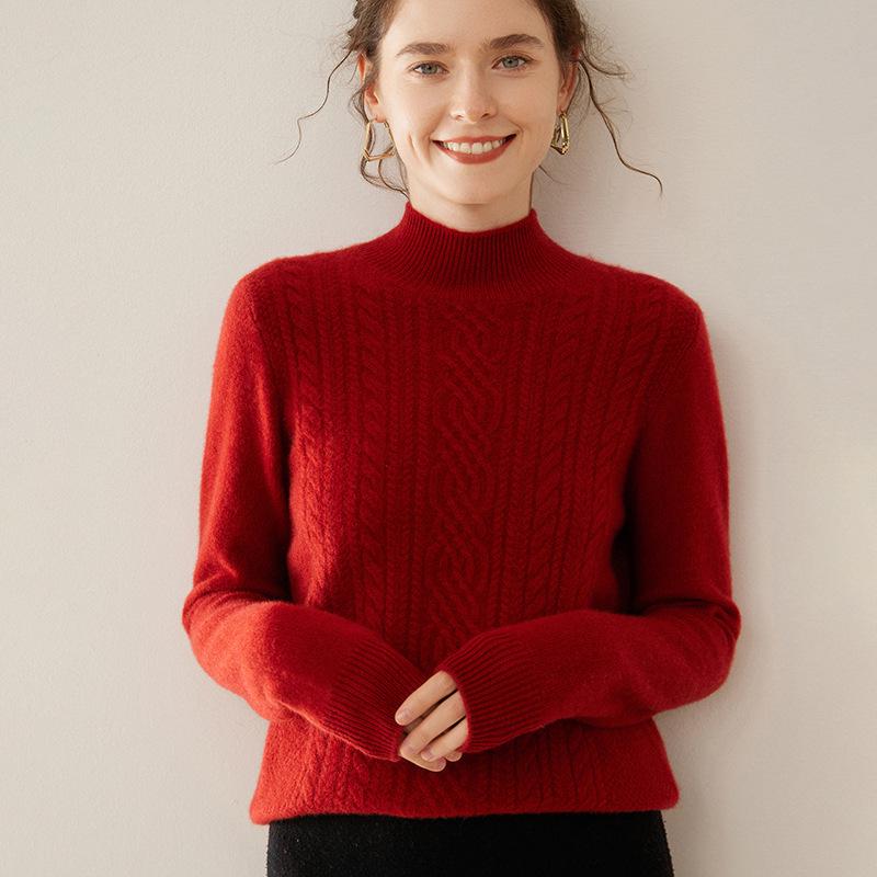 High Neck Cashmere Sweater - Loose Fit Solid Color Knit for Autumn and Winter
