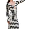 Cover Up Dress V-Neck Long Sleeve Loose Fit Beach Dress Loose Fit Striped Print Sun Protection Bikini Cover Up Dress Beachwear