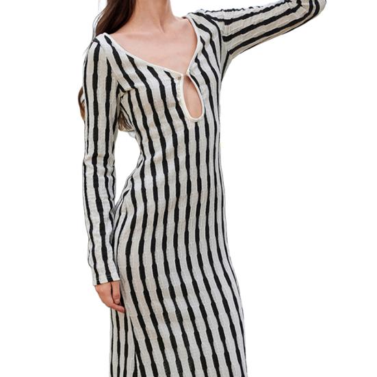 Cover Up Dress V-Neck Long Sleeve Loose Fit Beach Dress Loose Fit Striped Print Sun Protection Bikini Cover Up Dress Beachwear