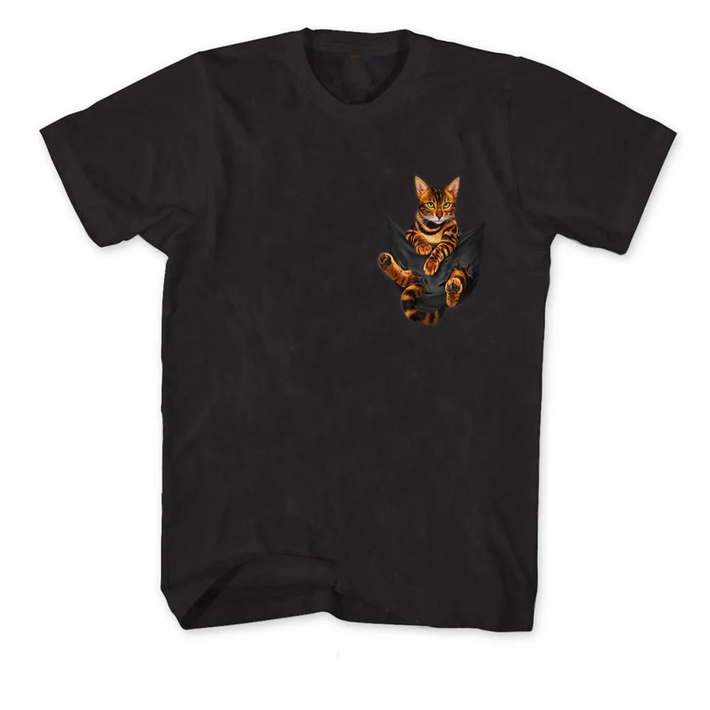 Funny Bengal Cat In Pocket Pet Cat Lovers Gift TShirt 100 Cotton ONeck Summer Short Sleeve Casual Unisexs Tshirt Size S3XL