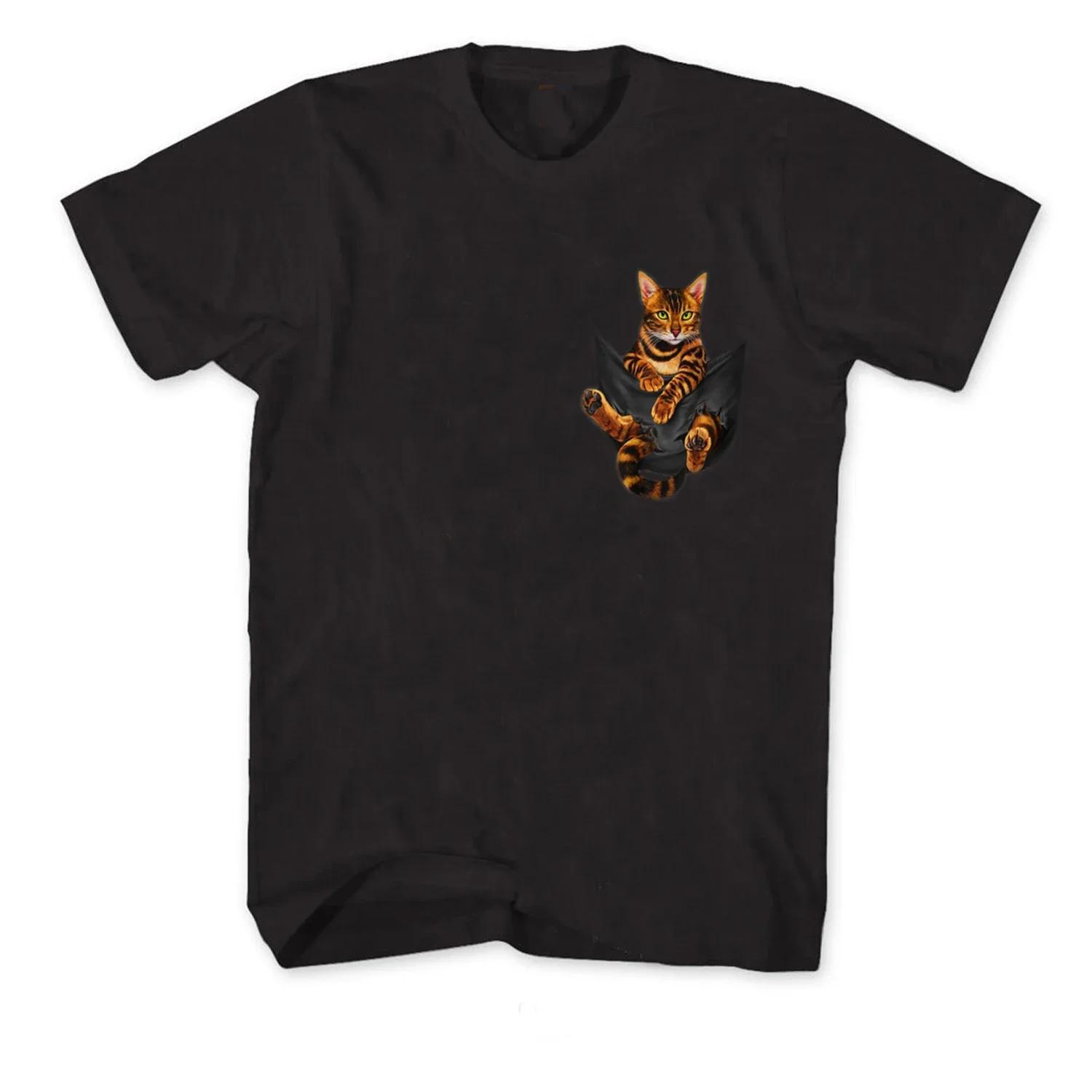 

Funny Bengal Cat In Pocket Pet Cat Lovers Gift TShirt 100 Cotton ONeck Summer Short Sleeve Casual Mens Tshirt Size S3XL S