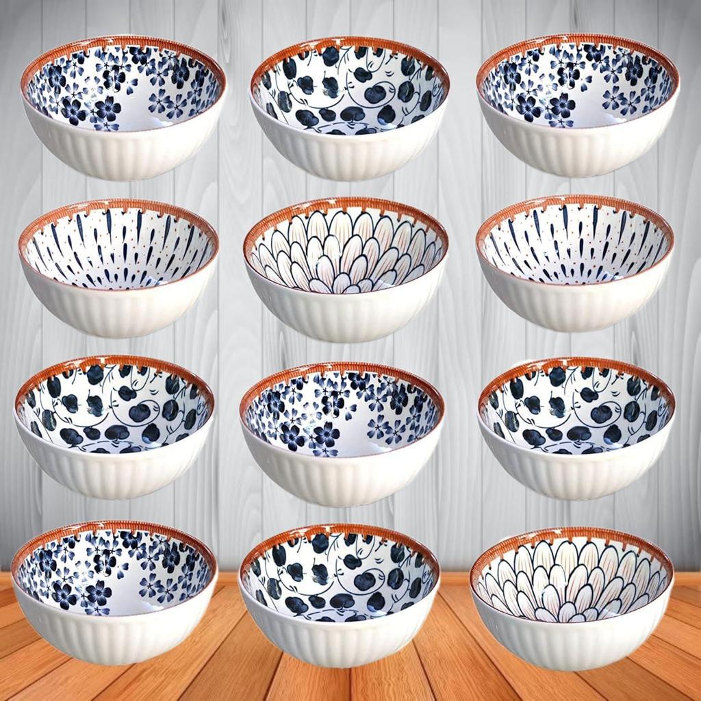 Japanese Ceramic Ramen Bowl Set - Small Porcelain Bowls for Rice, Soup, Snack, Side Dishes, Ice Cream - Microwave and Dishwasher Safe - 4 Pieces