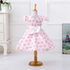 Girls Polka Dot Short Sleeve Bow Dress Kids Formal Party Gown 3-12 Years Old