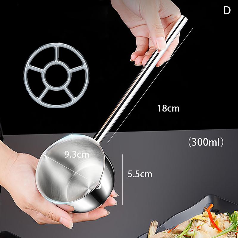 300ml Multifunktionell Oljesked i Rostfritt Stål med Långt Skaft Skållningsskydd Het Oljepanna Kökssked för Matlagning