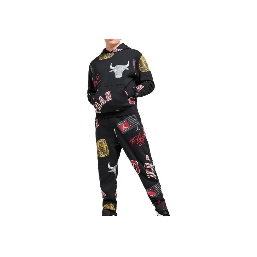 Jordan Brooklyn Fleece mikina s kapucí a celoplošným potiskem Pánská trička Černá FN4545-010