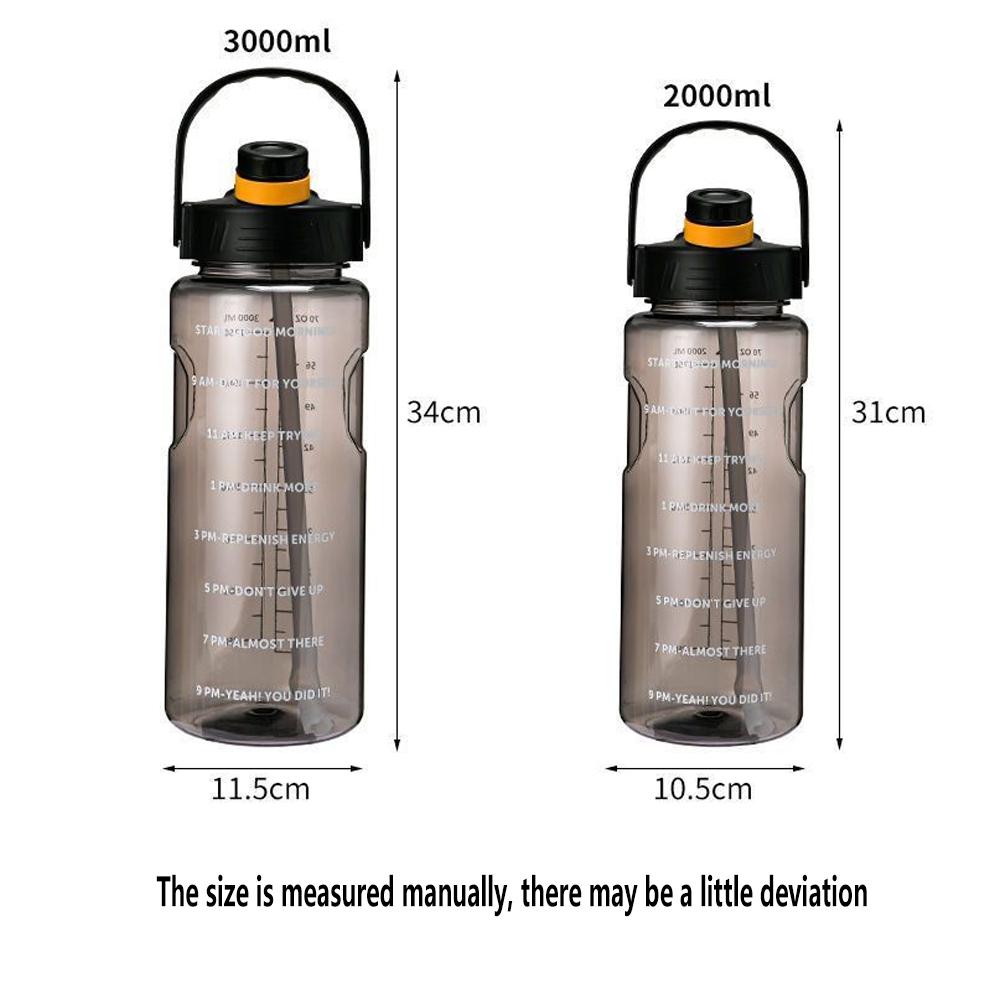 101Oz/50Oz Drinking Bottle with Time Marker 2 In 1 Straw and Lid BPA Free Heat Resistant Gym Water Bottle with Carrying Strap