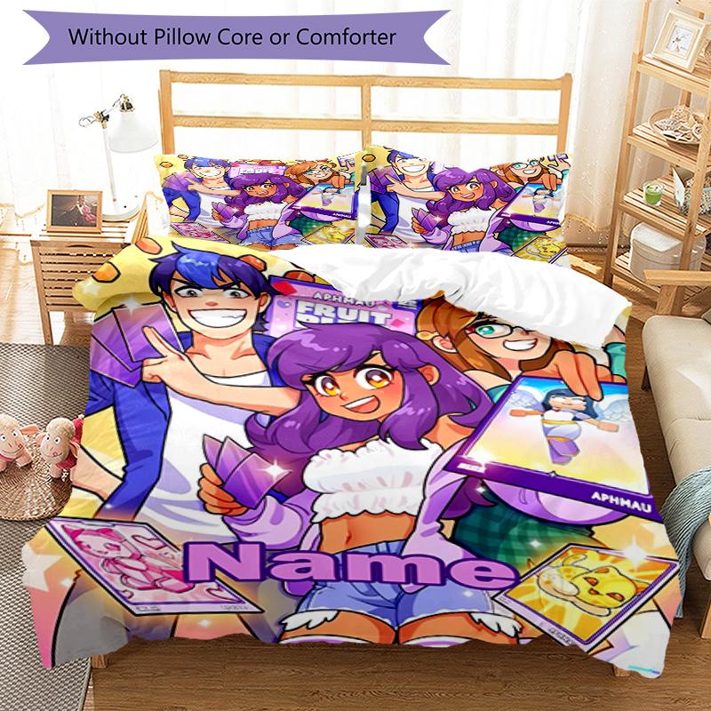 Set Biancheria da Letto Aphmau Personalizzato con Nome (3 Pezzi) Chiusura con Bottoni Include 1 Copripiumone e 2 Federe, Morbido e Confortevole per Tutte le Stagioni.