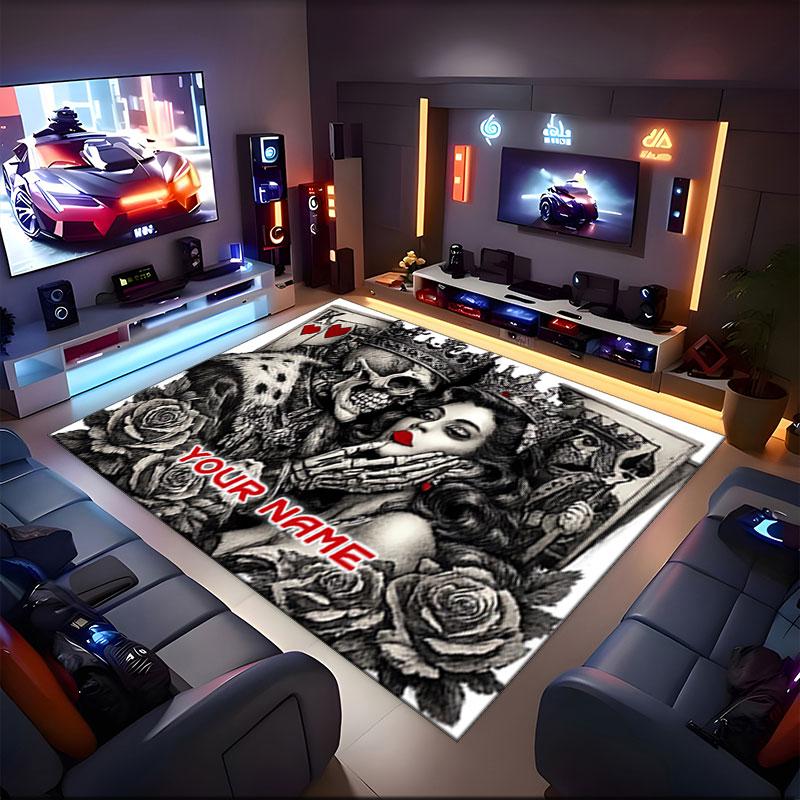 1PC Custom Name "Royal Skull Romance" Theme Floor Mat Ideal for Living Room, Game Rooms, Office, Bedroom,Floor Mat Playful Design