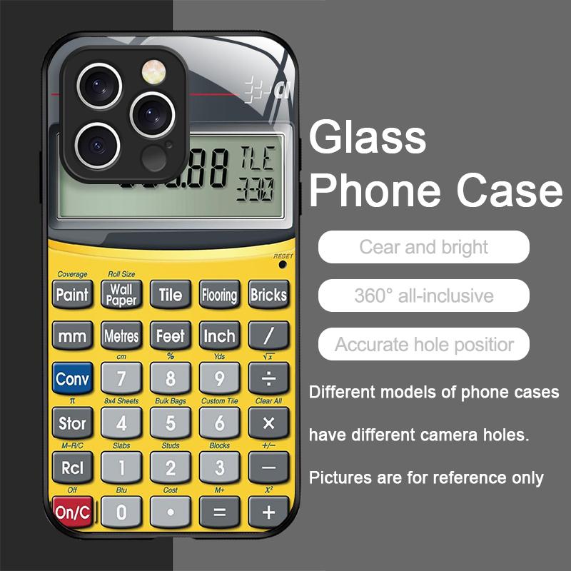 Funny Digital Calculator Pattern Tempered Glass Phone Case for IPhone 17 16 Pro Max 15 14 13 12 Mini 11 X XS MAX 7 8 Plus Cover