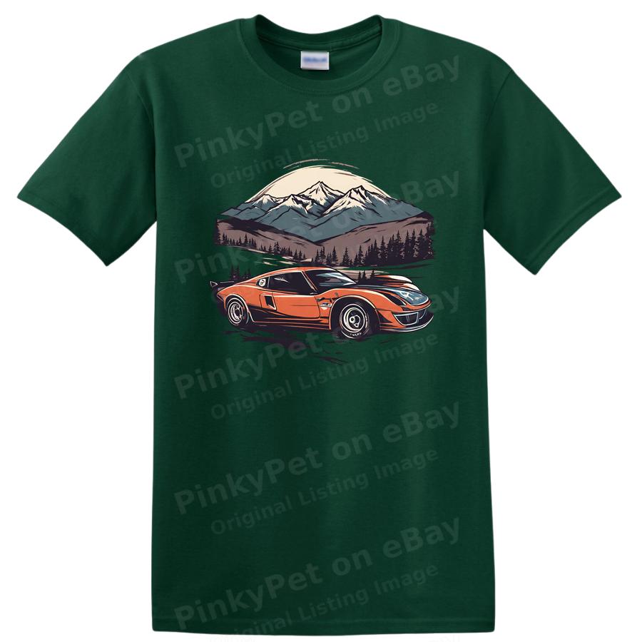Vintage Car Mountain Landscape T Shirt Retro Auto Graphic Tee Adventure