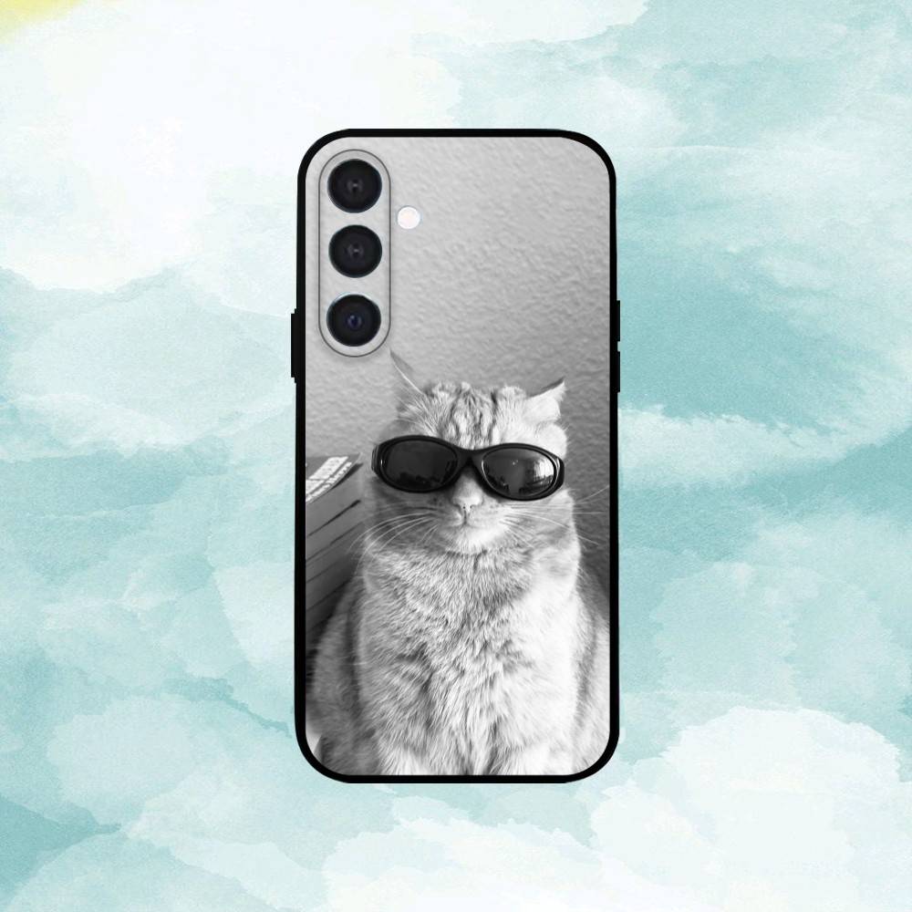 Cool Cat Cute Phone Case For Samsung  A73,72,71,A52,51,40,41,A22,A32,31,A13, Soft Black Shell