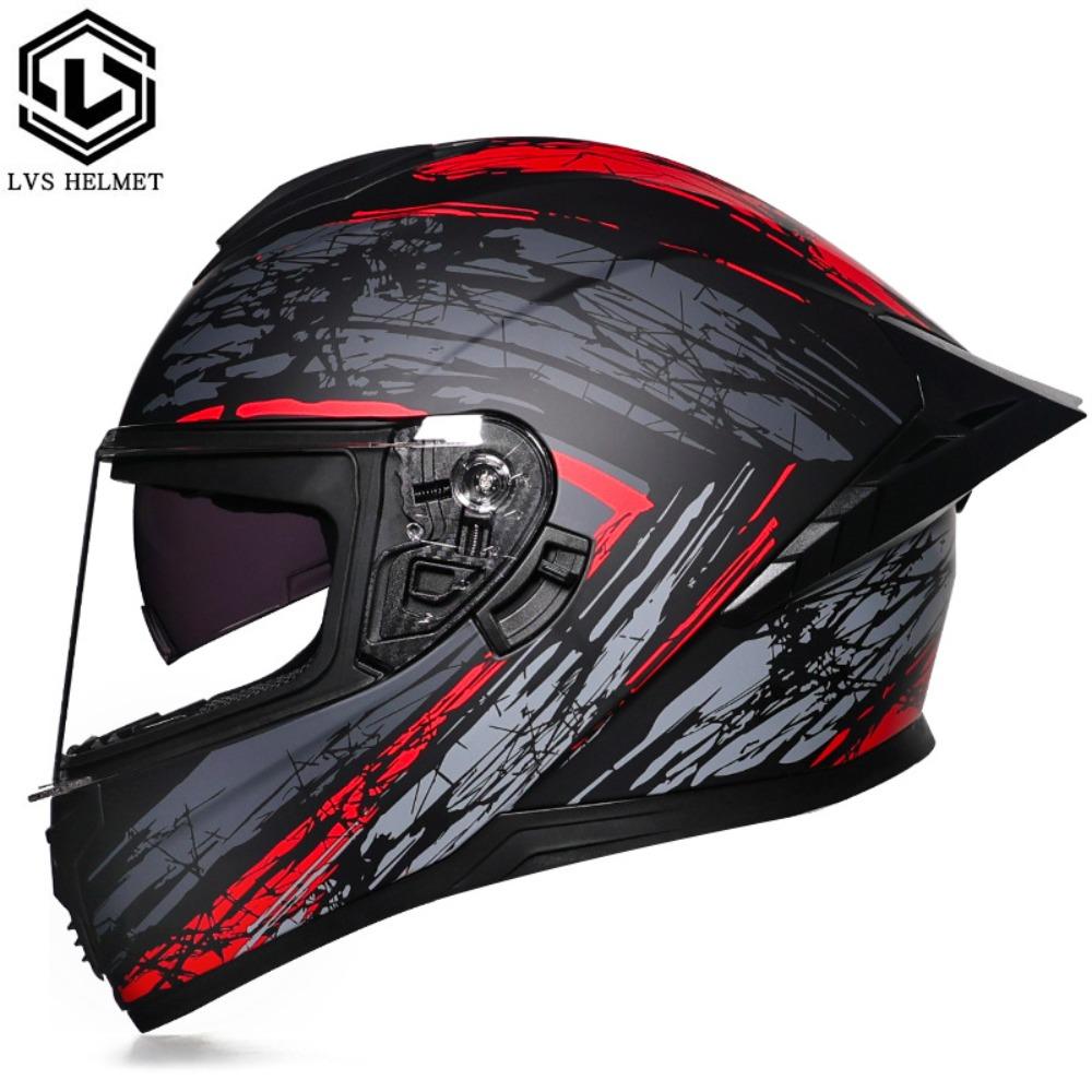 DOT Full Helmet Double Mirror Helmet Men's Four-season Universal Hard Hat Female Knight Locomotive Double Lens