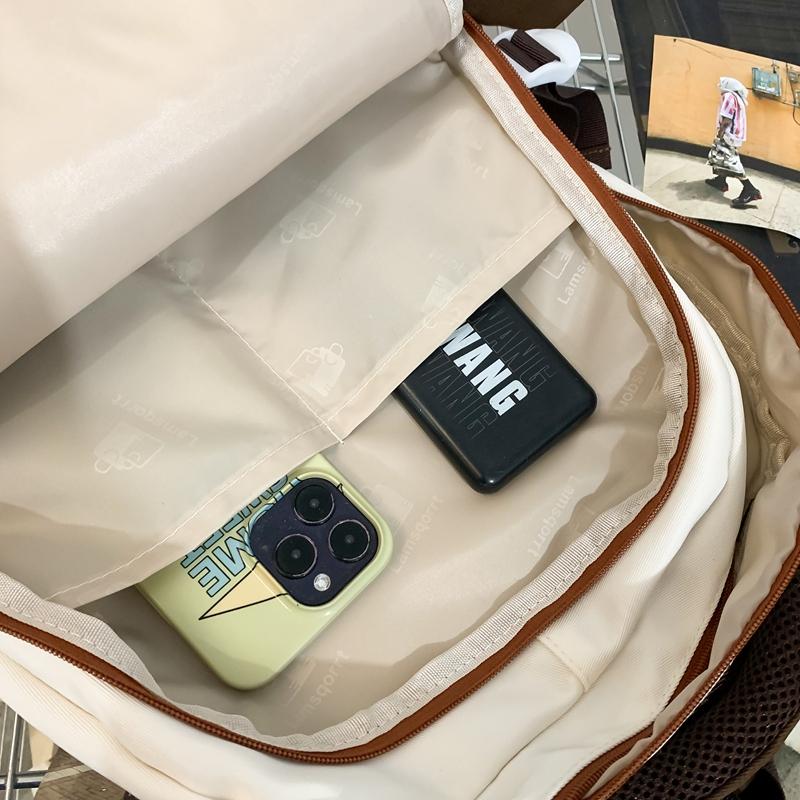 Junior High School Student Schoolbag Men's Large Capacity Backpack Color Block Backpack with Coin Purse