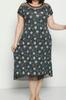 Damska Sukienka w Dużym Rozmiarze Wzorzysta Kieszeń Tiulowe Detale Bawełna Czesana Modal Plus Size Krótki Rękaw Bawełniana Sukienka