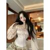 Women's Satin Square Neck Blouse Long Puff Sleeve Lace-Up Front Slim Fit Corset Top