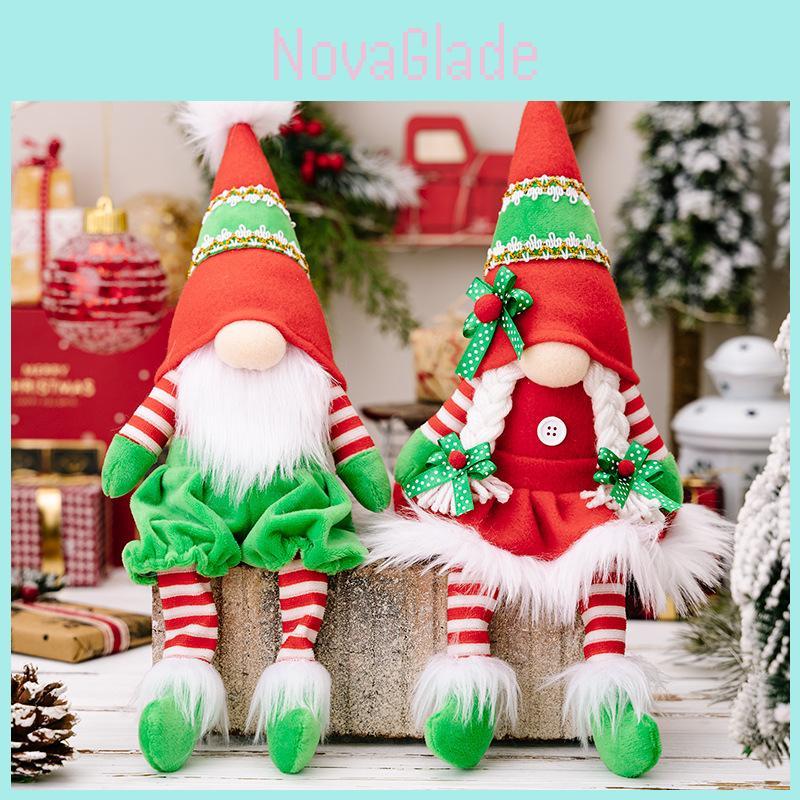 Red Green Hanging Leg Gnome Figurine Set For Festive Christmas Decorations