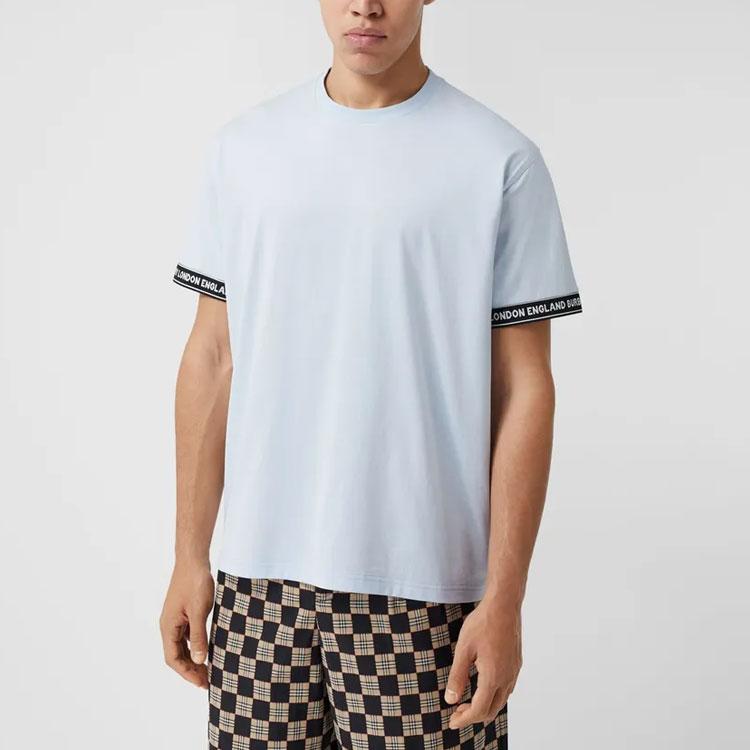 Burberry T-Shirts Men's Light Blue Crew Neck Moderate 80294491