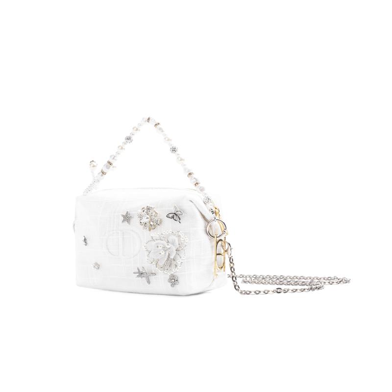 Dior [Maßgeschneiderte Kosmetiktasche] Stern Funkelnder Diamant Jinghe Diamant Dekoration Fee Stil Französisch Romantisch Polyesterfaser Weiß Aufbewahrungstasche Tragbar