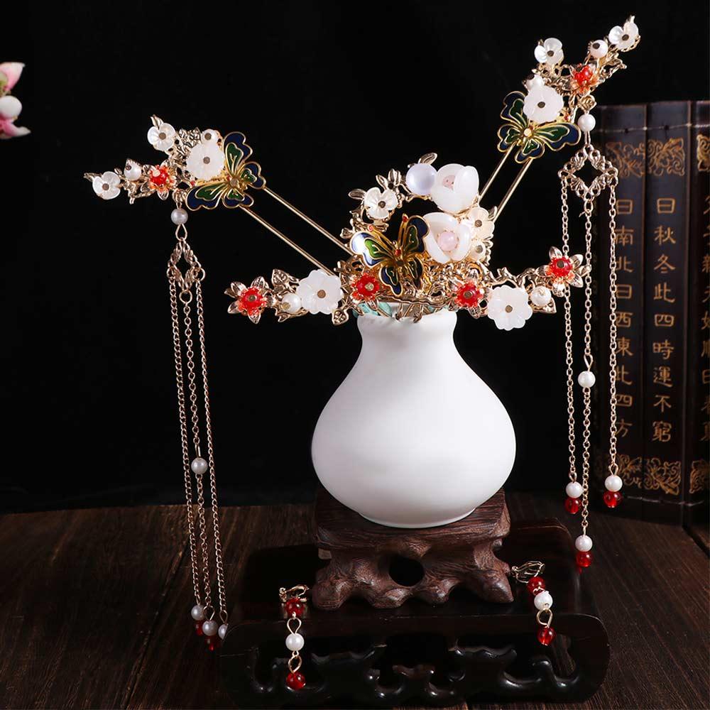 Alloy Bridal Headwear Plastic U-Shape Wedding Dress Hair Accessories Light Colors Dangling Ornament Earrings Hairpin Set Women
