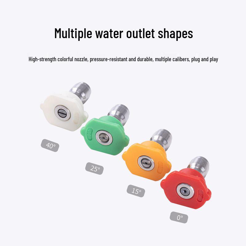 

High-Pressure Car Washer Accessories: 1/4 Nozzle Water Gun with Multi-Color Fan and Straight Nozzle Heads. 15-degree Orange Nozzle