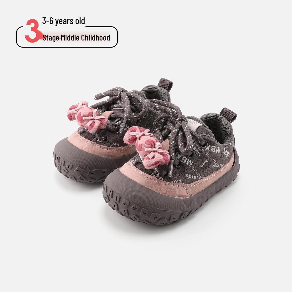 Spring 2026 Girls’ Soft Sole Walker Shoes - Non-Slip, Closed-Toe with Bow Detail